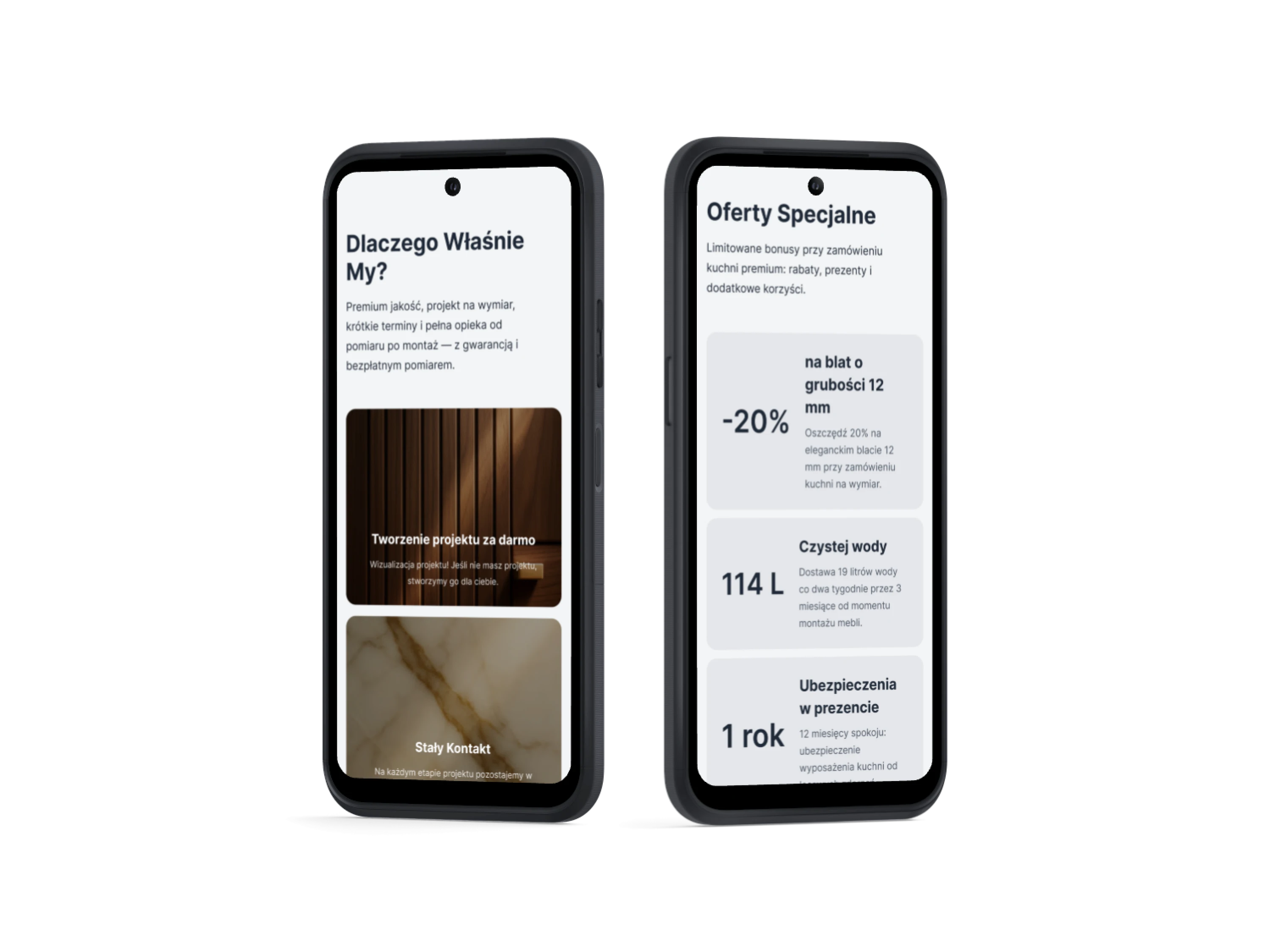 Custom furniture website in Warsaw. Offer and pricing section.